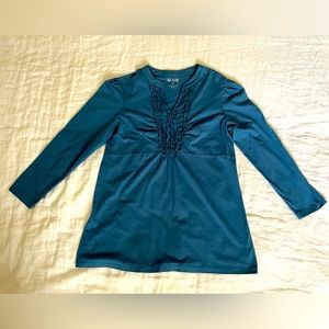 Blair Women's Tunic Top Blue Dark Turquoise Ruffle Front Medium